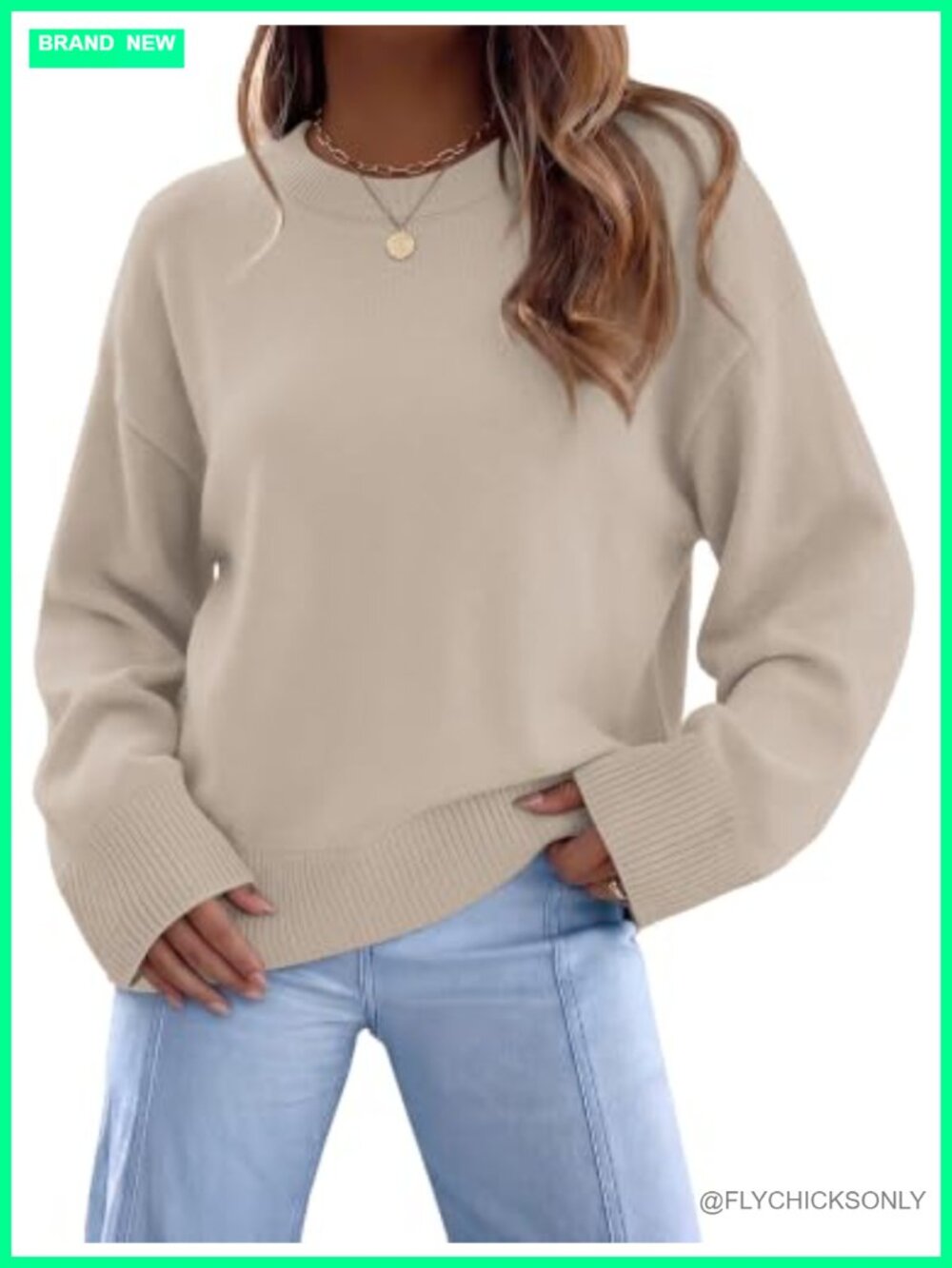 Womens Crew Neck Oversized Knit Sweater Long Sleeve Fall Pullover